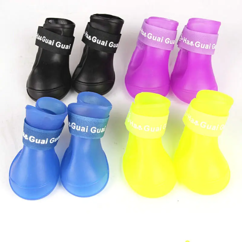 4 Pcs/lot Dog Shoes New Lovely Pet Dog Cat Waterproof Boots Rain Shoes Non Slip Dogs Winter Shoe