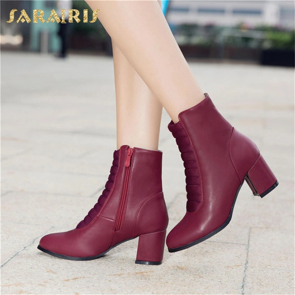 

SARAIRIS plus size 32-49 New Arrivals Zip Up Square Heels Ankle Boots Woman Shoes Hot Sale Boots Women Shoes Woman