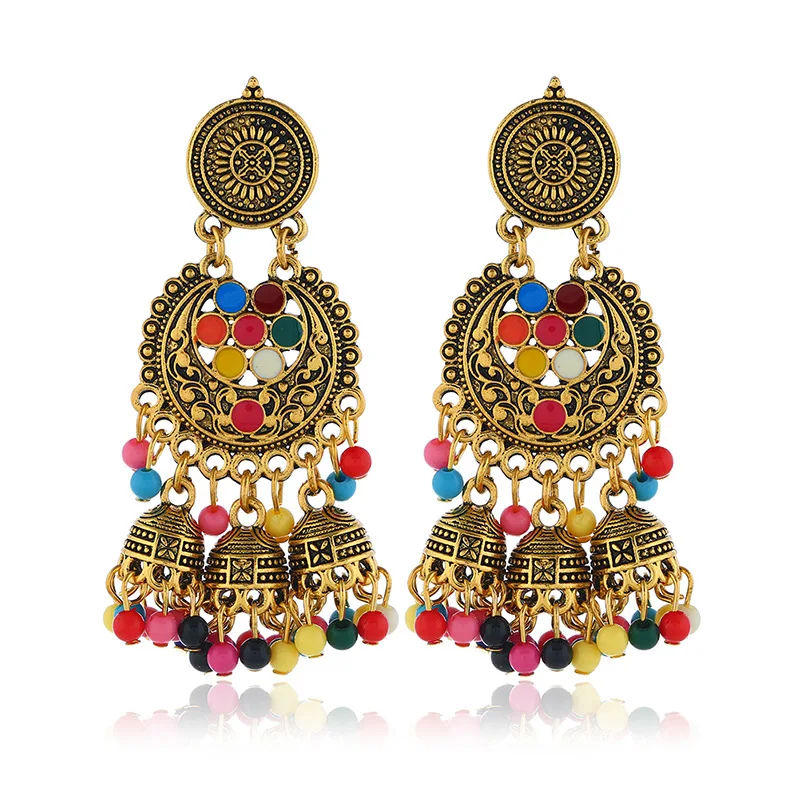 Индийские женские серьги Jhumka золотого и серебряного цвета большие длинные