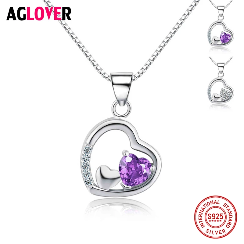 

AGLOVER Luxury Brand 925 Sterling Silver Heart Love Pendant Necklaces for Women With AAA Zircon Jewelry Gift For Lover