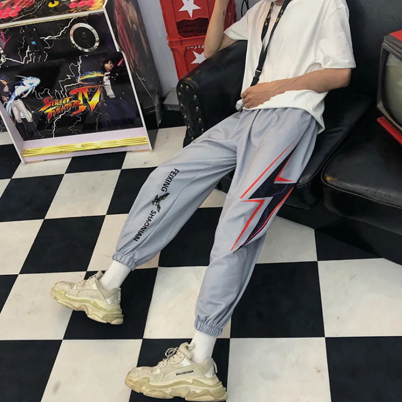 

Ladies 2019 Lightning print Student Hiphop Punk Summer Harajuku style High Street Elastic High Waist Straight Pants Women