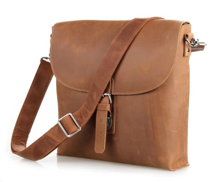 Nesitu High Quality Brown Vintage Real Genuine Leather Cowhide Crazy Horse Leather Men Messenger Bags Cross