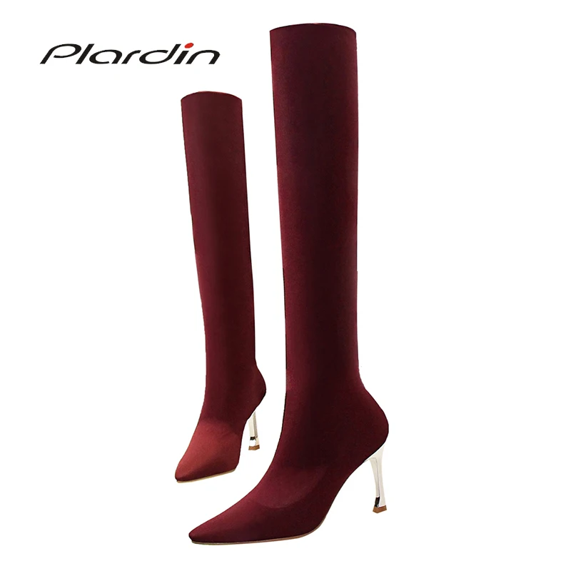 

Plardin Winter Fashion Concise Thigh High Boots Female Winter Boots Metal Decoration Hee Women Shoes Over The Knee Boots Shoes