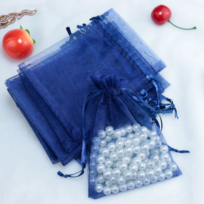 9x12 см) 10 шт. сумки для ювелирных изделий из органзы на шнурке подарочные сумки подарок на Рождество, Хэллоуин упаковочные сумки Свадебные коробки конфет мешок шоколада - Цвет: Navy blue