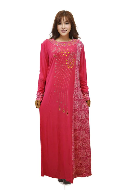 Модные женские Стразы Кружева мусульманское арабское Макси исламское платье Абая кафтан джибаб длинная одежда - Цвет: Rose