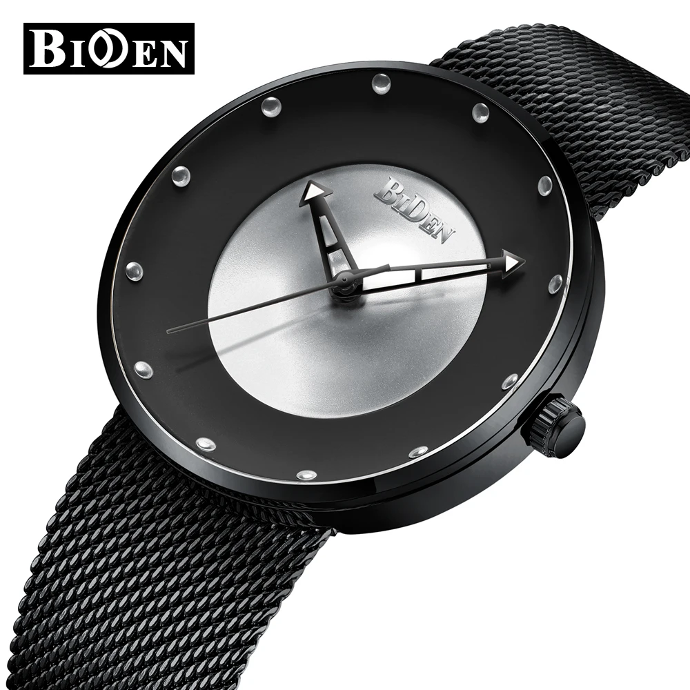 

BIDEN Black Stainless Steel Ultra Thin Men Watches Top Luxury Brand Fashion Quartz Wristwatches Men's Watch Relogio Masculino