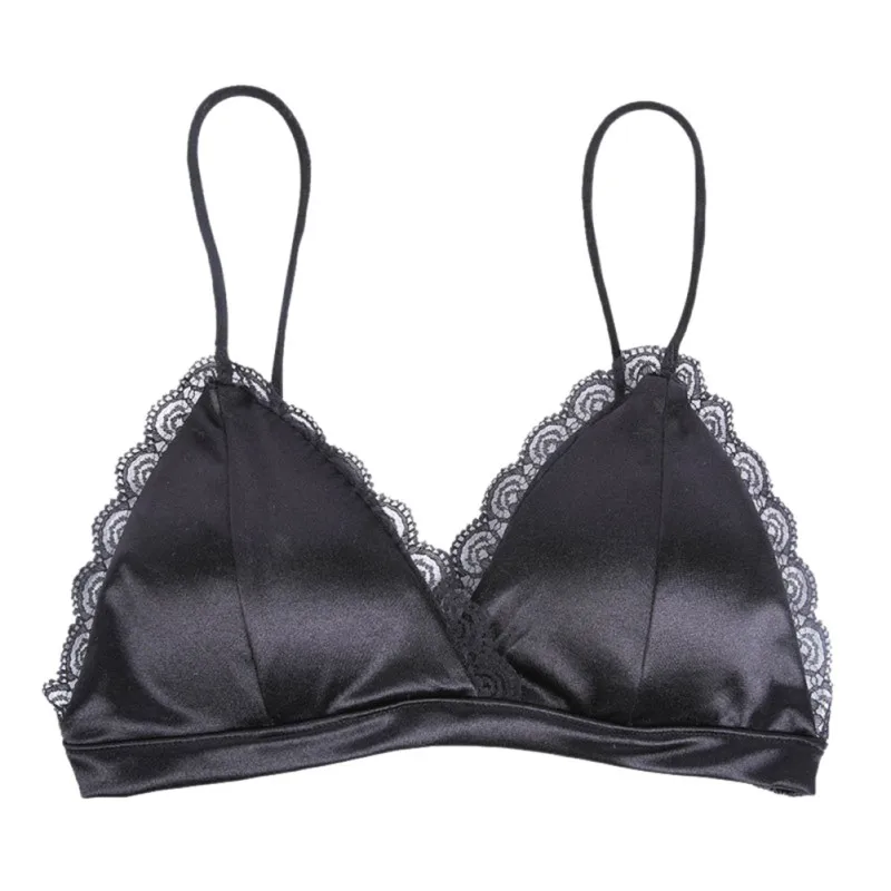 

Soft Smooth Bra Faux Satin Bralette Comfortable Wireless Triangle Lace Bralette Free Brassiere Sexy Ladies Bra For Women
