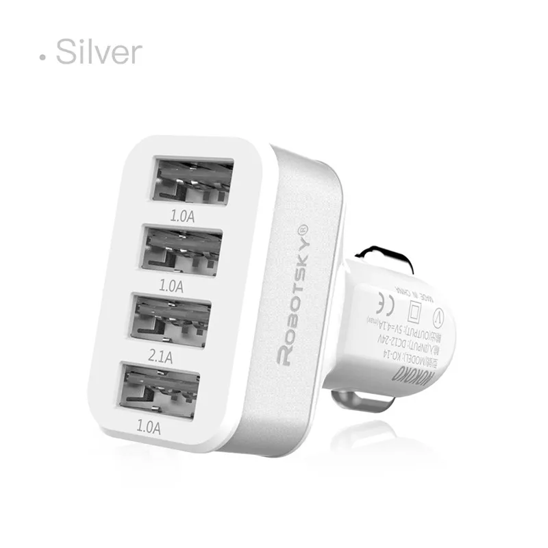 Silver Robotsky USB Автомобильное зарядное устройство четыре порта 2.1A адаптер быстрой зарядки для iPhone 7 samsung Xiaomi huawei смартфонов планшета - Цвет: Silver