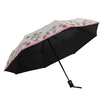 

Women's Automatic Umbrellas flowers princess Parasol Sun Umbrella Black Coating UV Protection Folding Umbrella for female YM013