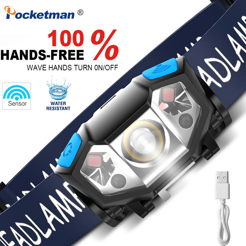 Mini LED HeadLamp Waterproof Rechargeable Headlight Body Motion Sensor Bicycle Head Light Lamp for Camping with USB | Лампы и