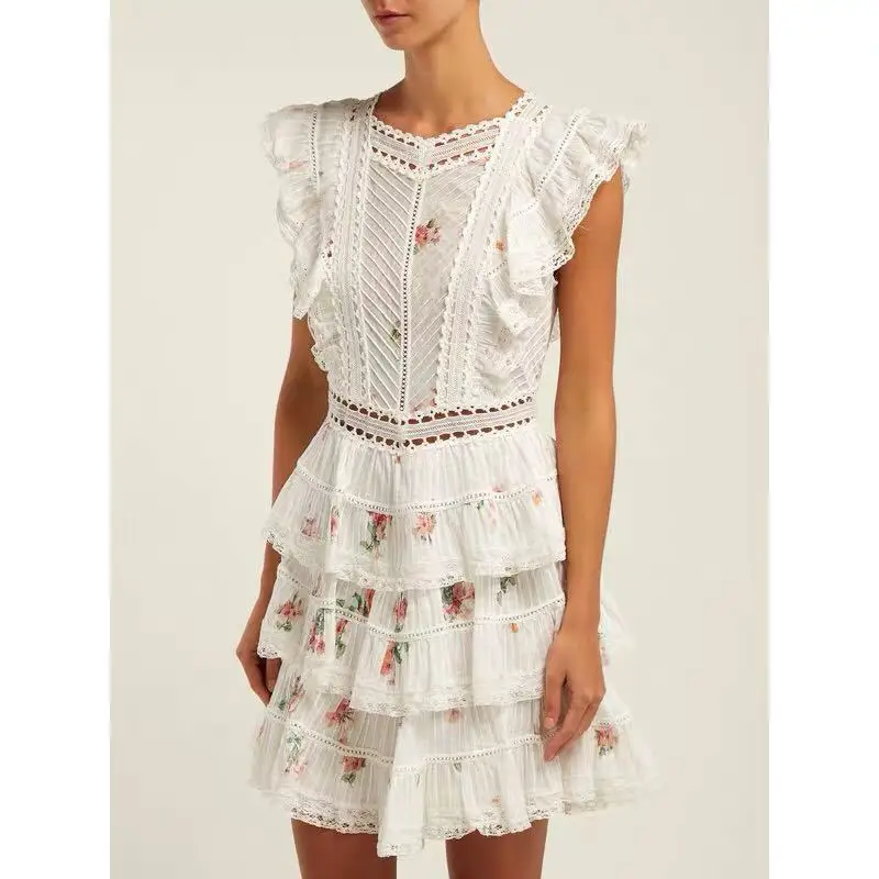 Женское пляжное мини-платье с открытой спиной и бантом, праздничное платье без рукавов с цветочным принтом и оборками, vestidos verano robe femme