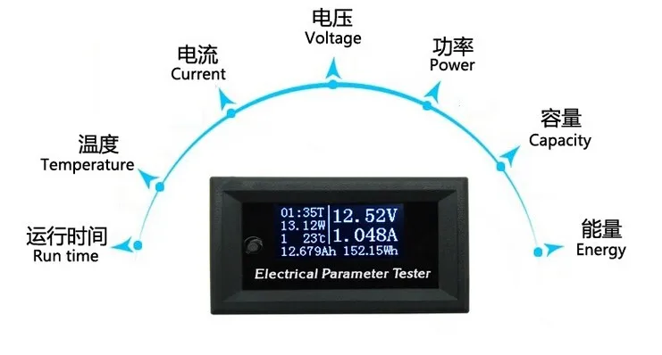 Многофункциональный 7 в 1 счетчик энергии синий OLED тестер напряжения тока Время Температура Емкость метр Электрический вольтметр Амперметр