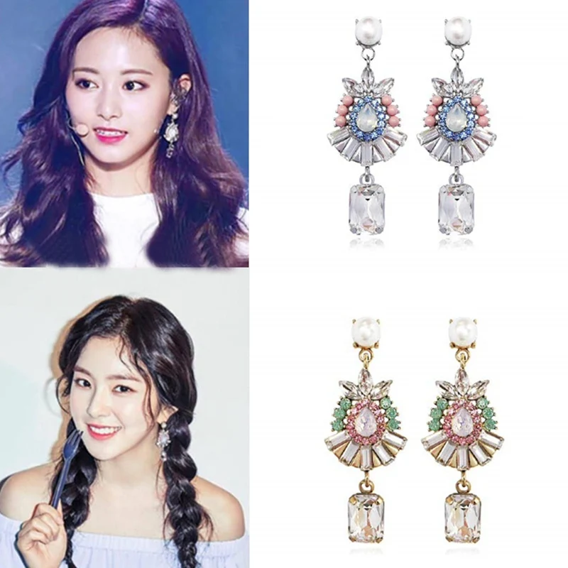 

MENGJIQIAO 2019 Korean New Luxury Flower Crystal Flower Drop Earrings For Women Party Statement Water drop Oorbellen Jewelry