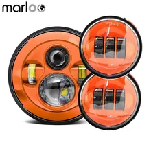 Marloo 7 Polegada Laranja Harley Daymaker Led Farol + 4.5 “passando de Nevoeiro Luz Para Harley Touring Harley Laranja Conjunto Luz Frontal
