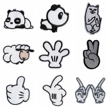 

1 PCS Custom White And Black Patches Cartoon Iron On Stickers for Clothes 3D Diy Embroidered Gesture Palm Badges Kawaii Parches
