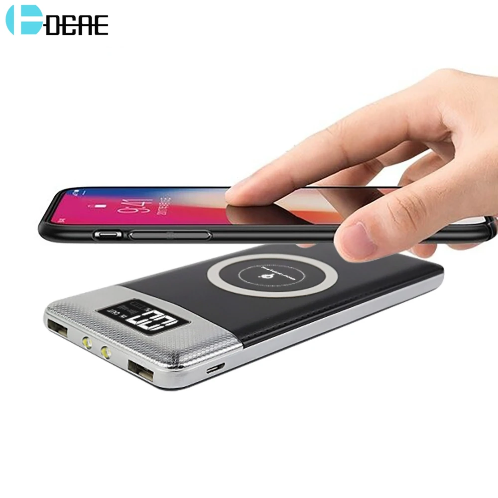 DCAE QI Wireless Charger Power Bank 10000mah Digital Display Dual USB External Battery font b Powerbank