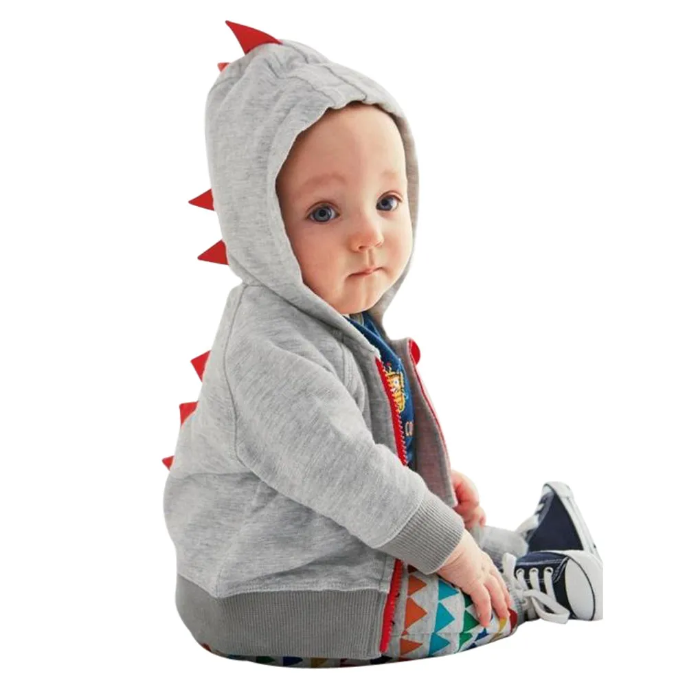 

Infant Toddler Baby Boy Girl Dinosaur Pattern Hooded Zipper Tops Clothes Coat