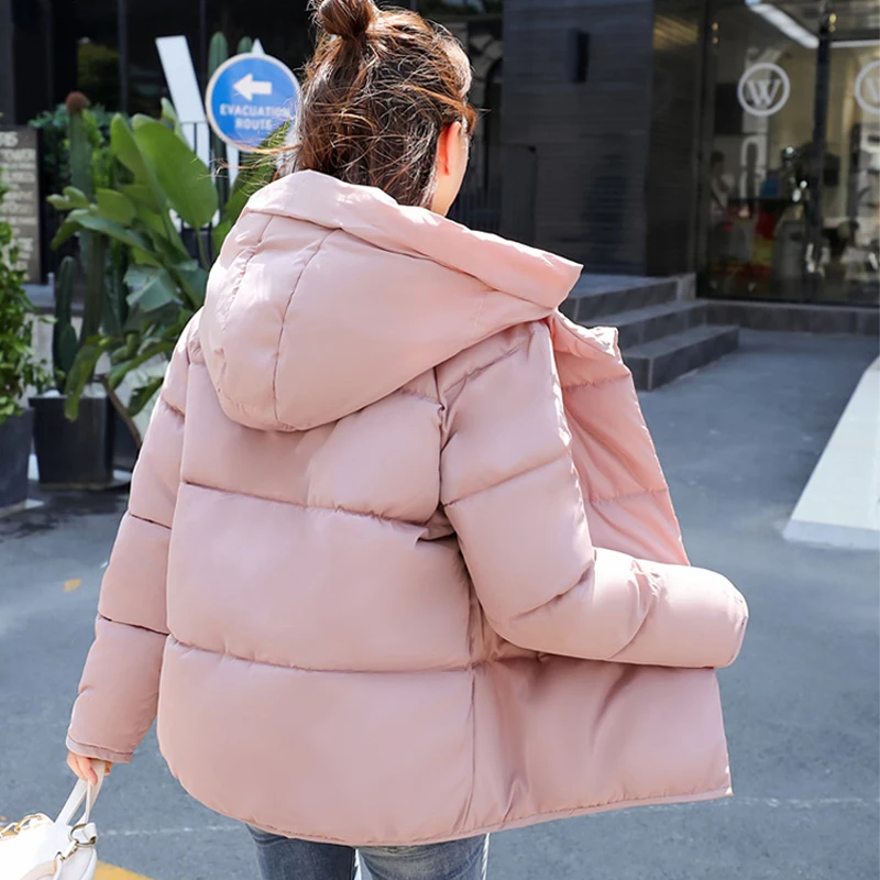 Kawaii Parka Women Bubble Coat Winter Puffer Jacket Short Parka Zipper Thick Hooded Winter Jacket Tops Sherpa Hooded Dwon Coat
