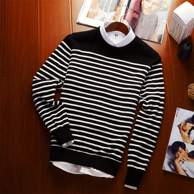 MuLS 2019 Spring Knit Sweater Men Pullover Striped Sweater Jumpers Autumn Male Cotton knitwear Youth Blue Black Grey Size M-3XL 8