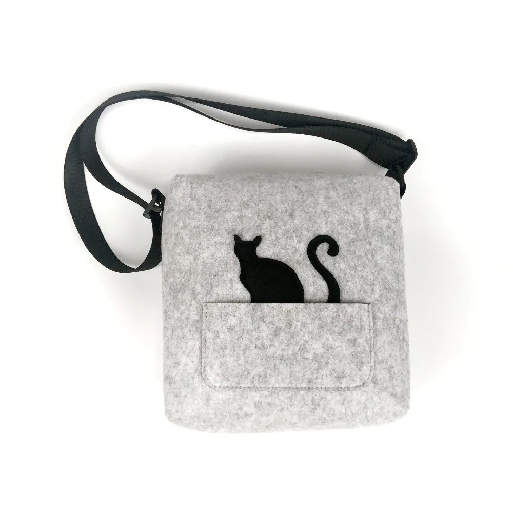 Best Felt cute cat cross body shoulder bag for girl with flexible belt fashion woman bag eco crossbody bagfelt material