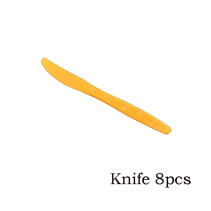 24 шт в упаковке многоцветная пластиковая вилка ложка нож одноразовая посуда товары для дня рождения - Цвет: 8pcs knife orange