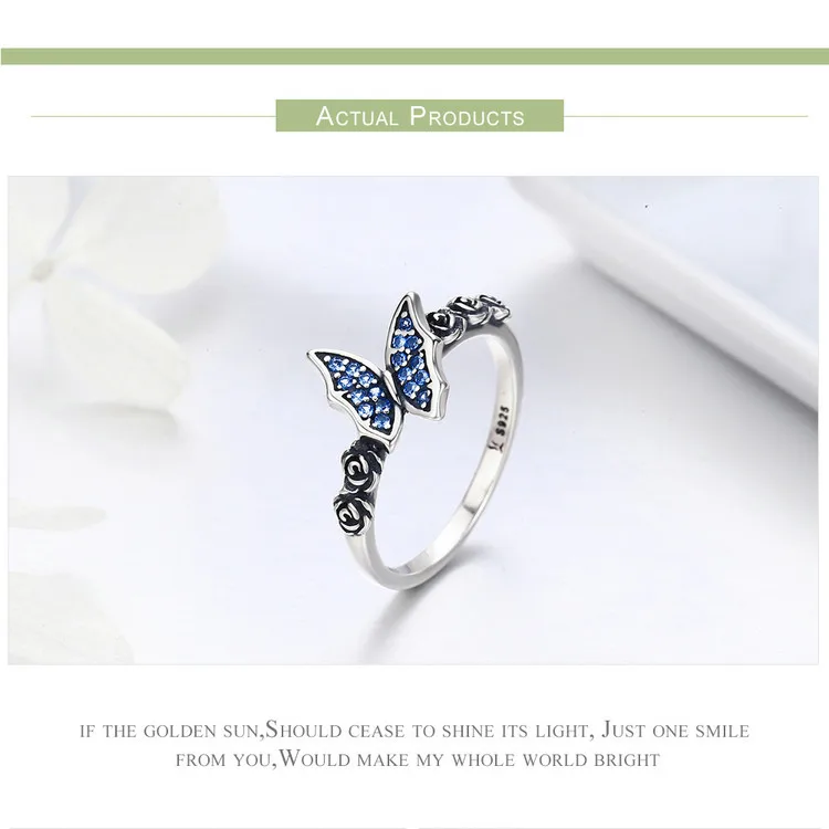 Spring Collection 925 Sterling Silver Butterfly& Flower Blue CZ Finger Rings for Women Sterling Silver Jewelry SCR285