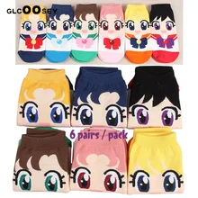 6 пар, женские носки с героями мультфильмов, милые невидимые носки-башмачки для девочек, хлопковые тапочки, летние короткие женские неглубокие кавайные носки
