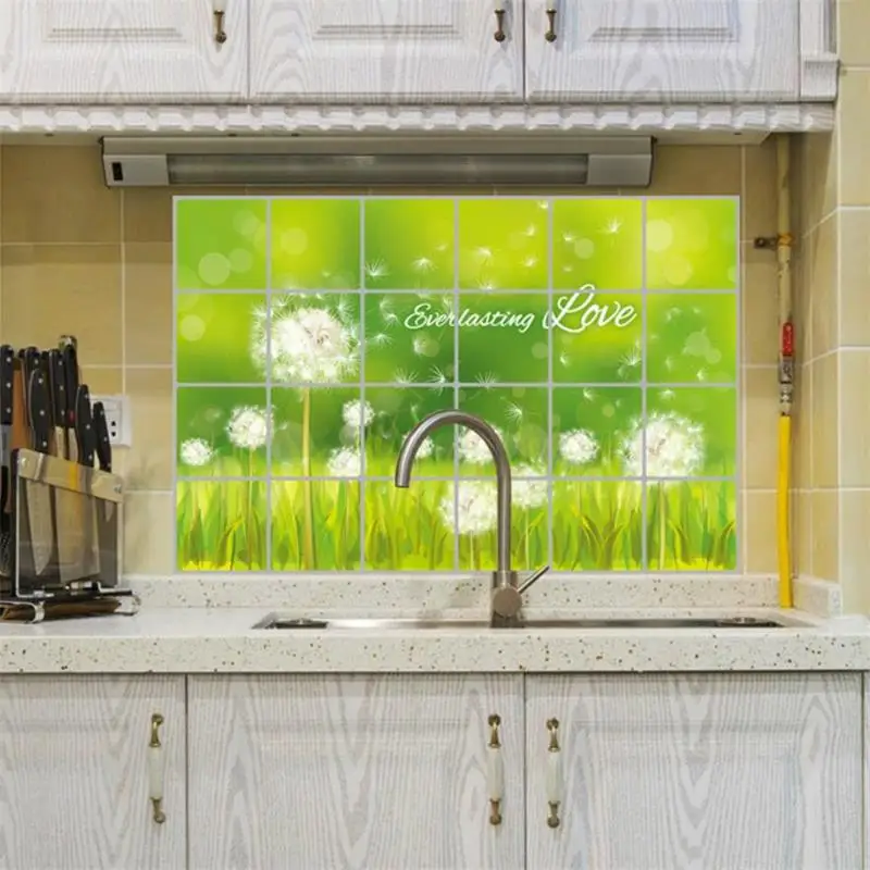 Large 60*90cm Kitchen Oilproof Removable Wall Stickers Aluminum Foil Art Decor Home Decal Dandelion Anti Oil Tile Wall Stickers