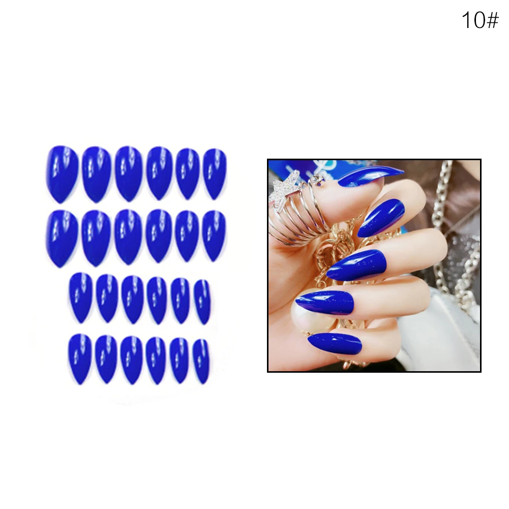 Y& W& F 24 шт Глянцевые накладные ногти Популярная мода длинный кончик патч чистый цвет чип для ногтей Аксессуары для дизайна ногтей красота дизайн ногтей для девочек - Цвет: 10