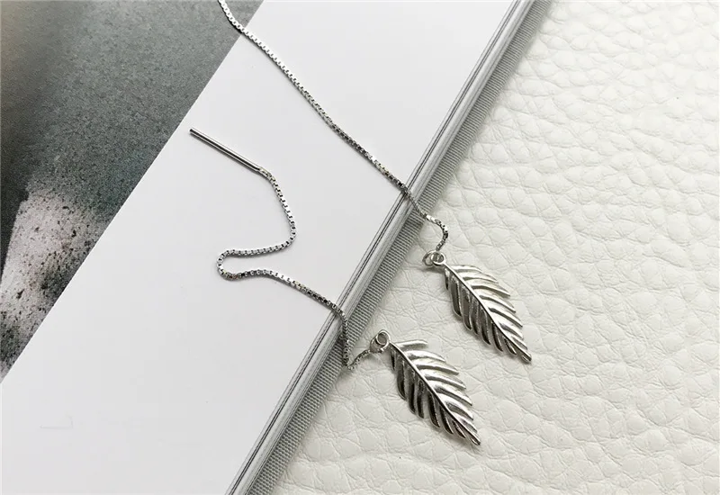 leaf silver earrings woman 100% 925 Sterling silver Jewelry fashion Hypoallergenic dangle earrings for women gift ear line
