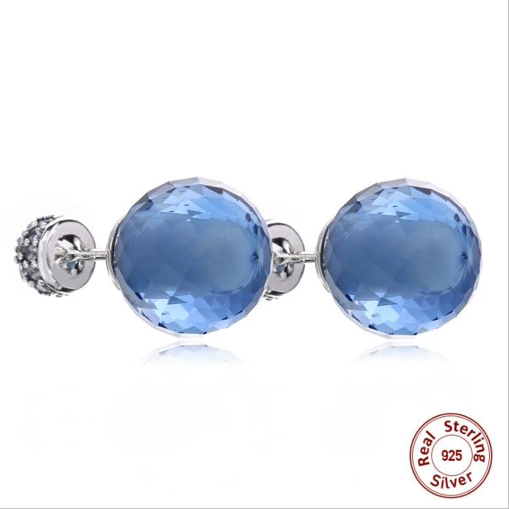 

Luxury Authentic 925 sterling silver Midnight Blue Shimmering Stud Earrings Original panqiou For Women Earrings Fine Jewelry