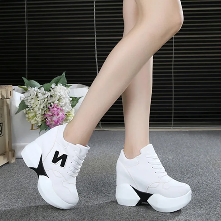 Women Sneakers 2019 Spring Autumn High Heels Ladies Casual Shoes Women Wedges platform shoes Female Thick Bottom Trainers