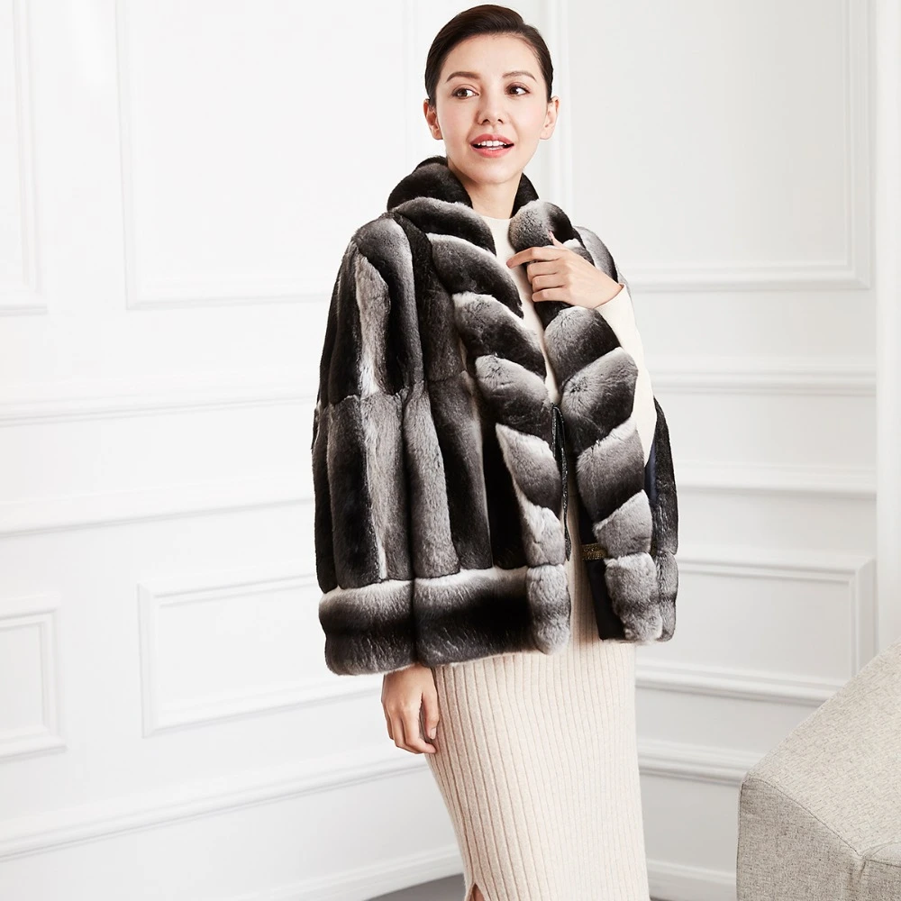 Abrigos de auténtica las mujeres de piel de lujo para invierno 100% natural abrigo de piel Chinchilla de alta calidad de piel ropa femenina de NPI, 80109G|real fur coat|real