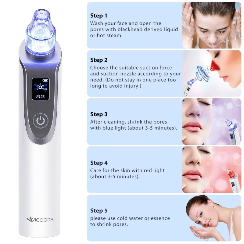 Máquina da Beleza do Vácuo de Sucção Ferramenta de Cuidados da Pele Pore Cleaner Cravo Remover Nariz Elétrica Rosto Limpeza Profunda Facial 17 Utensílios de cuidado facial