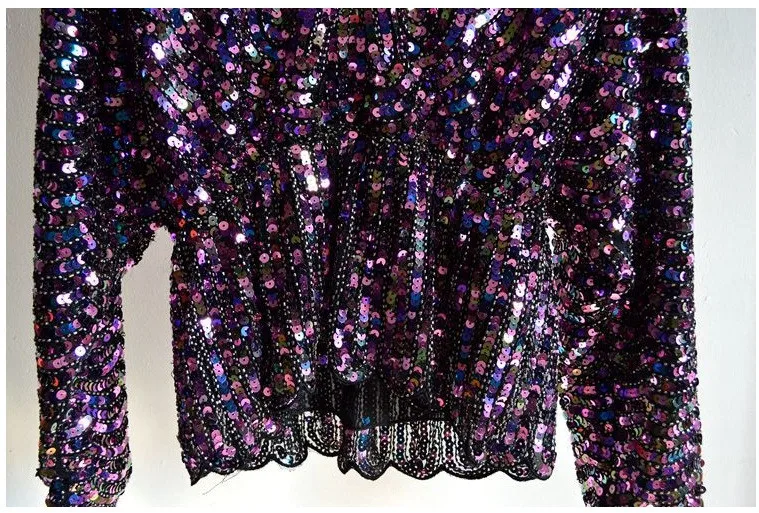 Женская модная шифоновая блузка с блестками, v-образный вырез, рукав летучая мышь, оборки, пуловер с бусинами, блузка, топы, 2 вида цветов