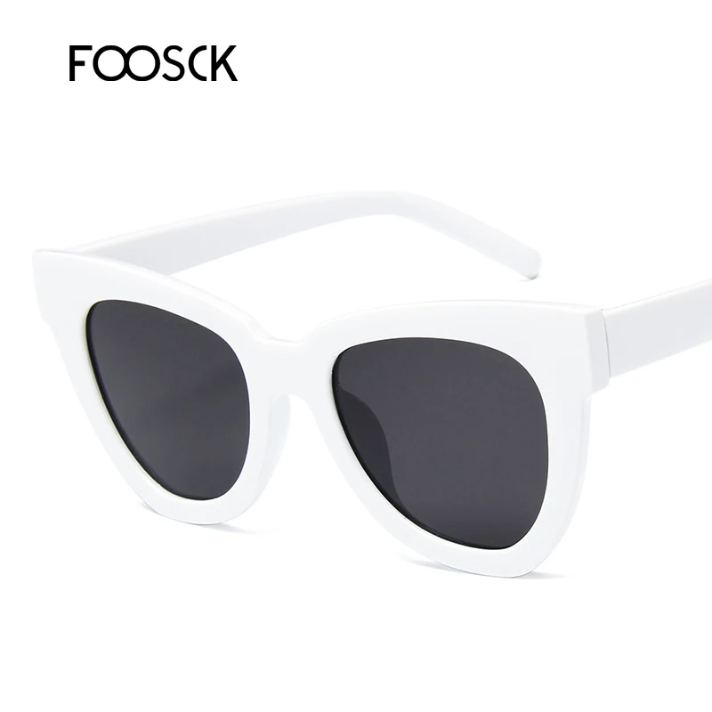 FOOSCK кошачий глаз солнцезащитные очки женские брендовые дизайнерские Винтажные Солнцезащитные очки Модные Дамские кошачьи солнечные очки UV400 - Цвет линз: C3WhiteBlack