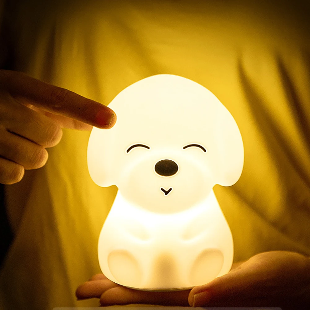 

Night Lamp Dog Shaped Gift Easy Use Bedroom Home Portable Strange Two Modes Colorful Silica Gel Practical USB Charging Tapping