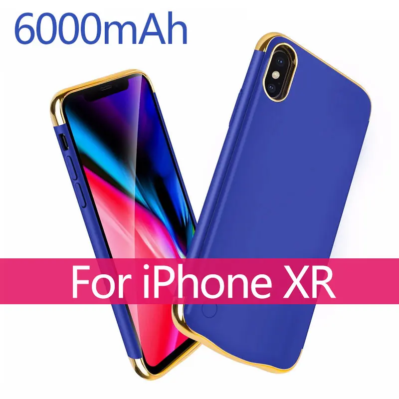 Батарея чехол для iPhone X XR XS xsmax 5500/6000 мА/ч, внешняя Батарея Зарядное устройство чехол резервного копирования Мощность банк Портативный Мощность зарядный чехол - Цвет: XR Blue