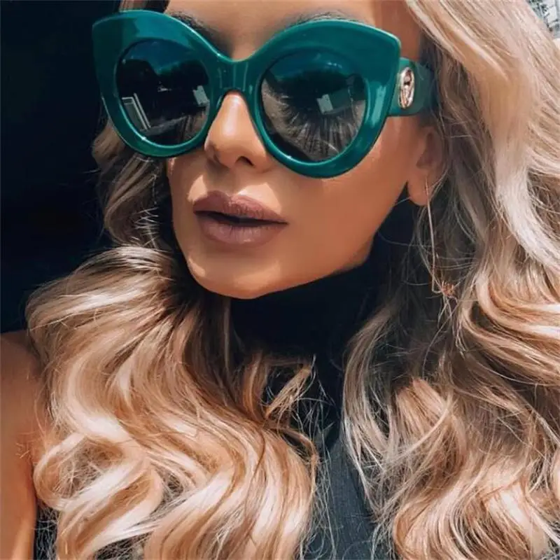 

Oversized Green Sunglasses Woman Trendy 2019 Cat Eye Shades For Women Brand Designer Big Cateye Sunglasses oculos feminino