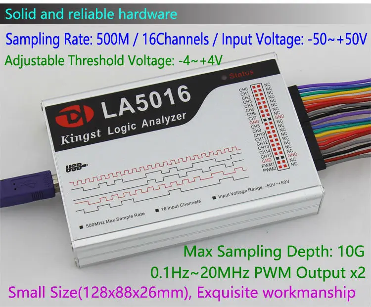 Фото Kingst LA5016 USB логический анализатор 500M Максимальная скорость выборки, 16 каналов, 10B образцы, MCU,ARM, инструмент отладки FPGA, английское программное обеспечение №2