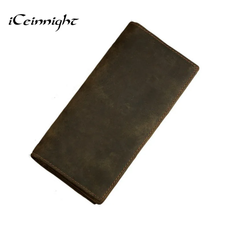 

iCeinnight 100% genuine leather bag Long Size Cowhide Purse real mens wallet leather genuine vintage man bag multi-card billfold