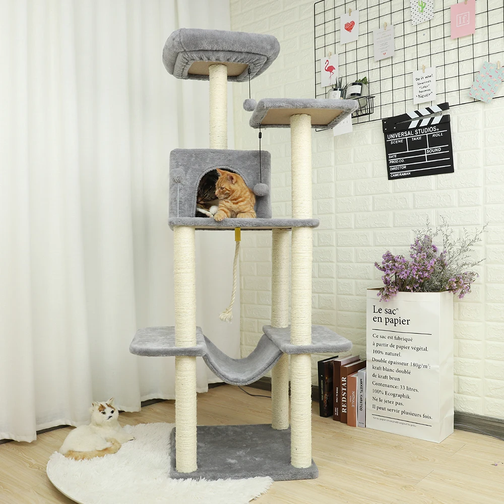 Домашняя многоуровневые кошачьи башни с роскошным домиком для питомцев Furnifure Cat Activity Tower плюшевый окунь игрушка для кошек