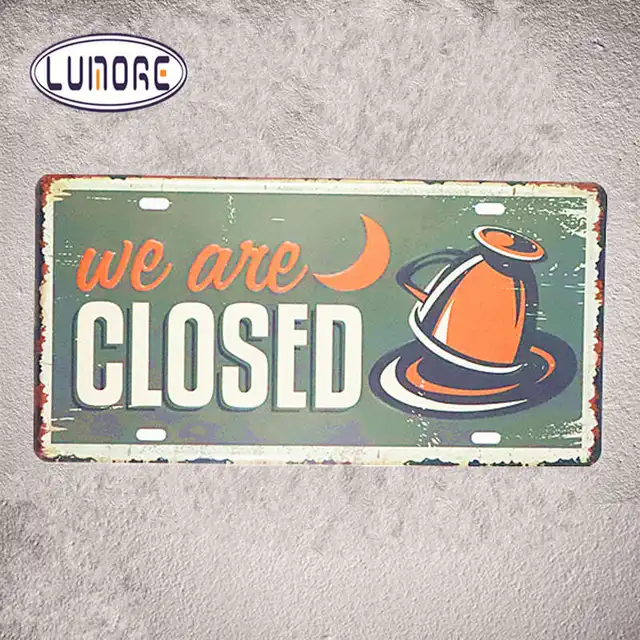 open closed signs we are closed vintage metal tin plaques decorative