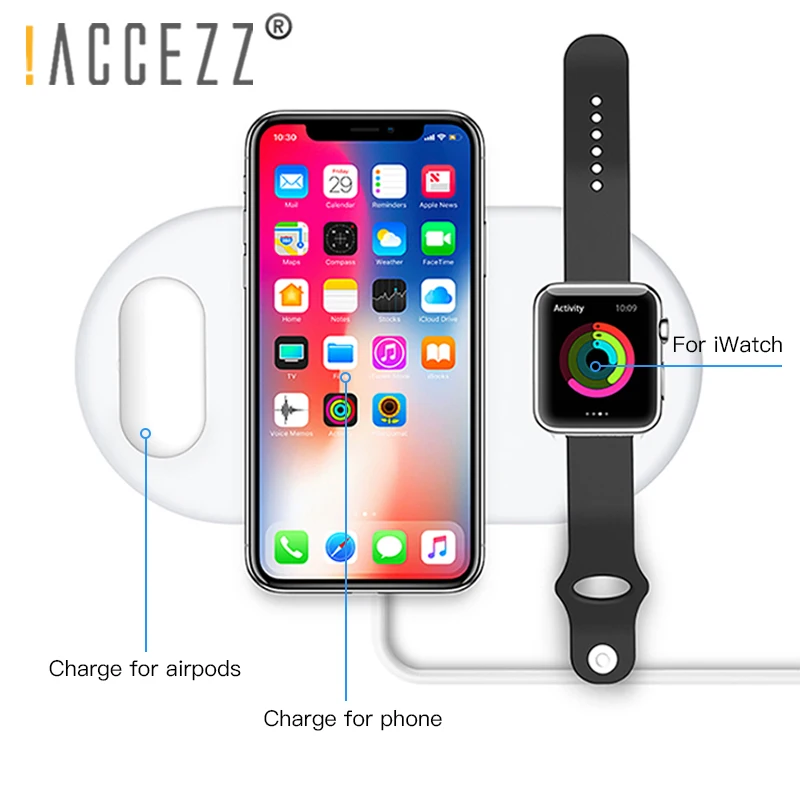 ! Быстрое беспроводное зарядное устройство ACCEZZ 10 Вт 7 5 QI 3 в 1 для iphone 8 Plus X XS AirPods