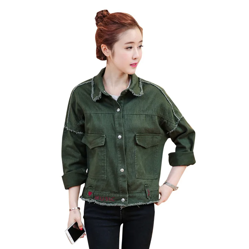 Army Green Denim Jacket Female 2019 Autumn Women Basic