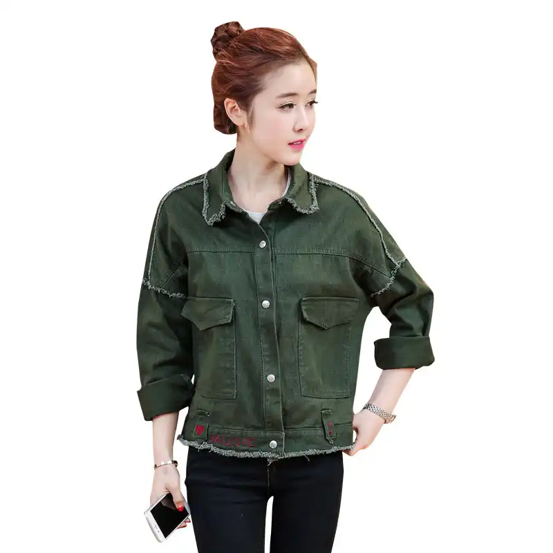 womens army green denim jacket