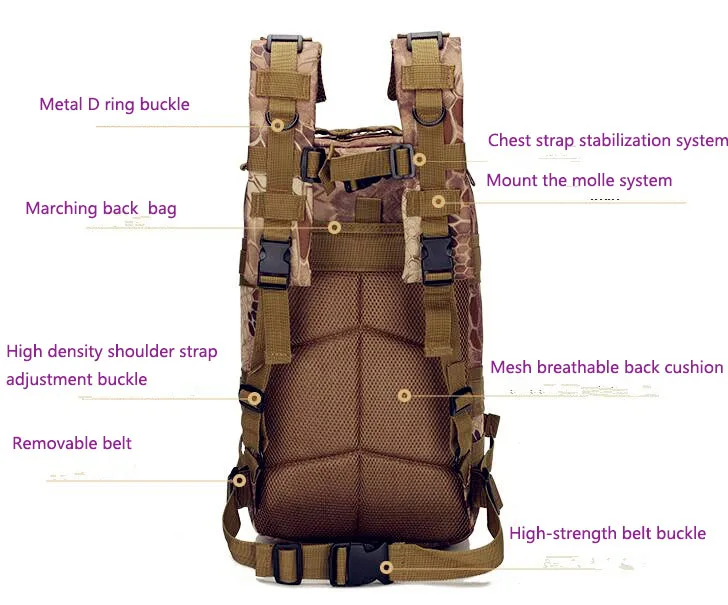 Camouflage Combat 3P Attack Tactical Backpack Outdoor Mountaineering Backpack Hiking Camping Nylon Bucket Shoulder Bags 20-35L Camouflage Combat 3P Attack Tactical Backpack Outdoor Mountaineering Backpack Hiking Camping Nylon Bucket Shoulder Bags 20-35L