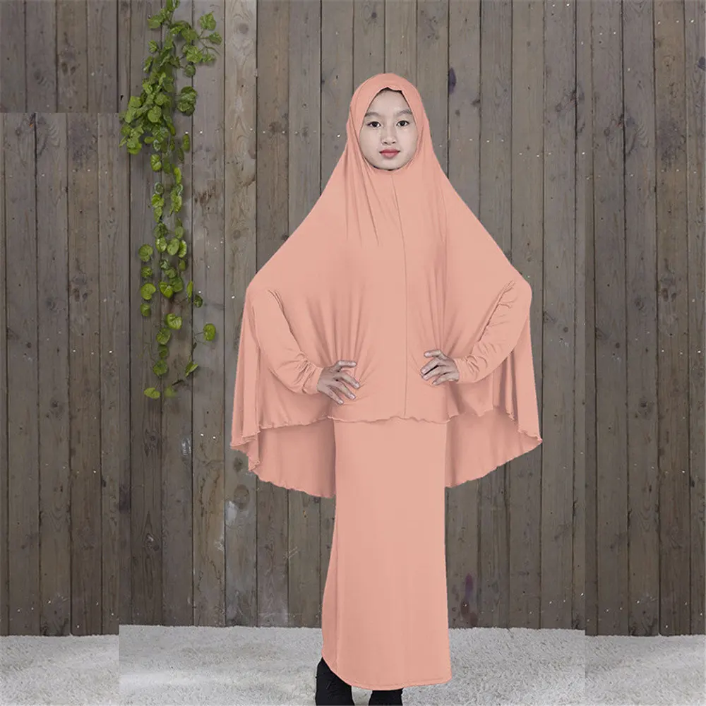 Традиционная одежда для девочек; abaya Hijab; комплект из двух предметов; мусульманская одежда для молитвы; детская однотонная свободная одежда; большие размеры; abaya s D828