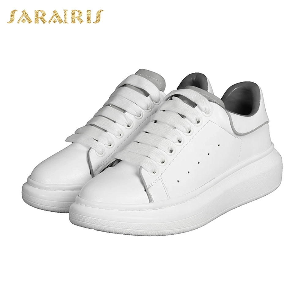 

Sarairis New Fashion INS Hot Big Size 35-43 Genuine Leather Sneakers Reflective Women Shoes Woman Casual Soft Flats Female