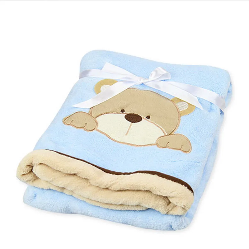 Супер мягкое детское одеяло из кораллового флиса, постельные принадлежности для детской кроватки, одеяло с рисунком обезьяны/кролика/медведя, подарок для новорожденных мальчиков и девочек 100*80 см - Цвет: blue bear
